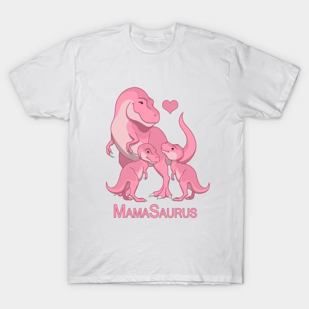 MamaSaurus T-Rex Mommy & Twin Baby Girl Dinosaurs T-Shirt by csforest